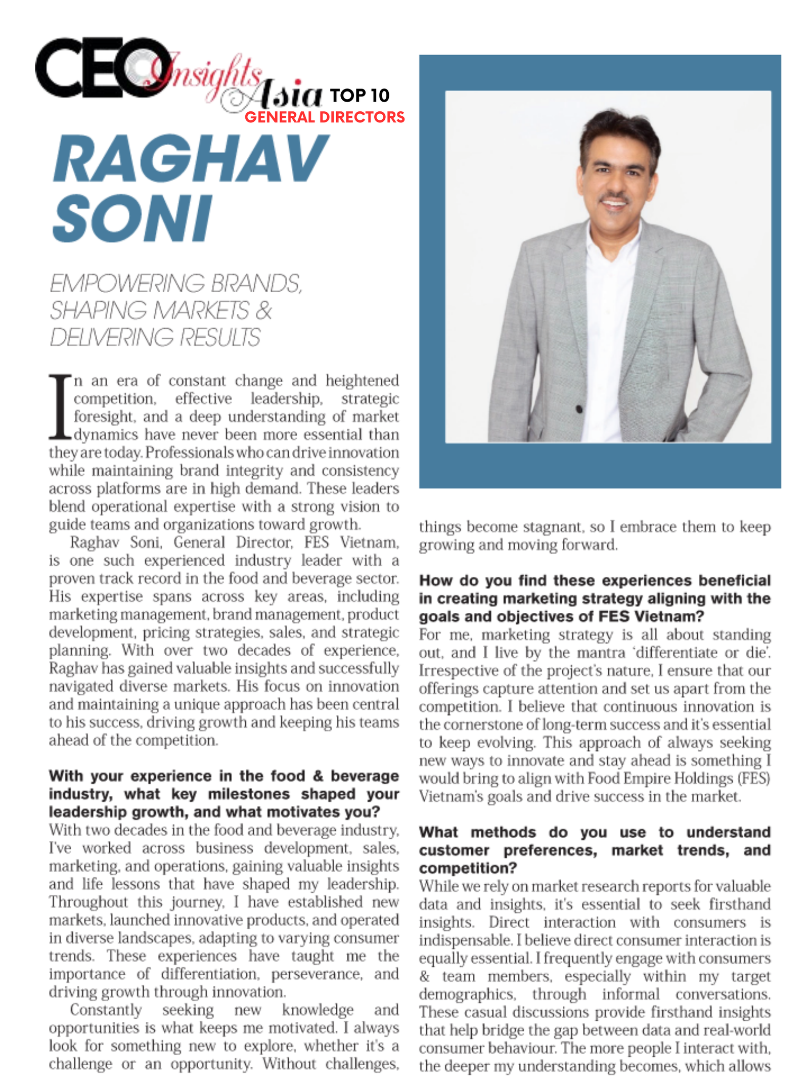 Celebrating Excellence: Raghav Soni – Honoured in top 10 CEO's of Asia magazine 